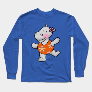 cute hippo swimmer Long Sleeve T-Shirt